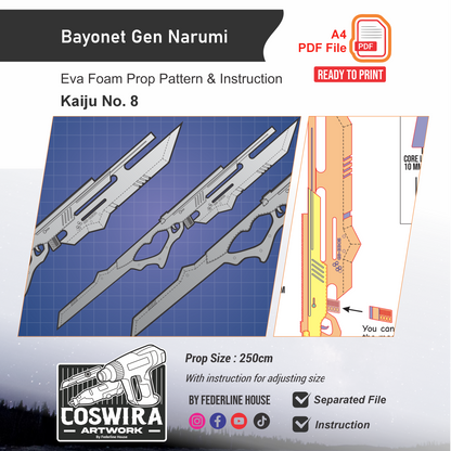 Bayonet Gen Narumi Prop Pattern Template – EVA Foam Pattern for Cosplay and DIY Builds Inspired by Kaiju No. 8 Anime