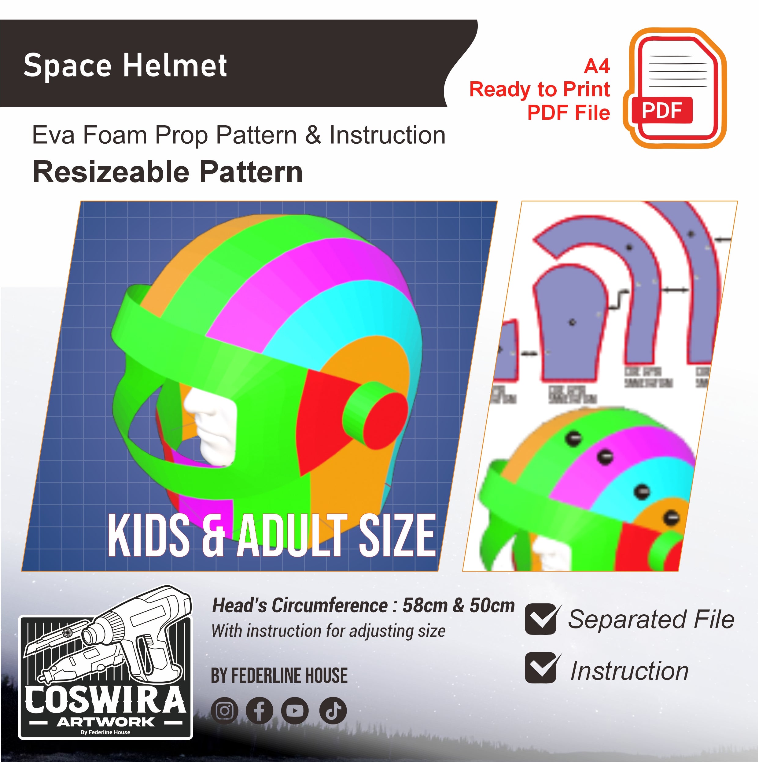 Space Helmet Prop Pattern Template – EVA Foam Basic Pattern for Cospla ...
