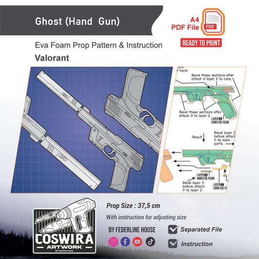 Ghost Hand Gun Prop Pattern Template – EVA Foam Pattern for Cosplay and DIY Builds Inspired by Valorant Game