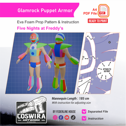 Glamrock Puppet Full Set Helmet & Armor Prop Pattern – EVA Foam Template for Cosplay & DIY Builds Inspired by Five Nights at Freddy’s