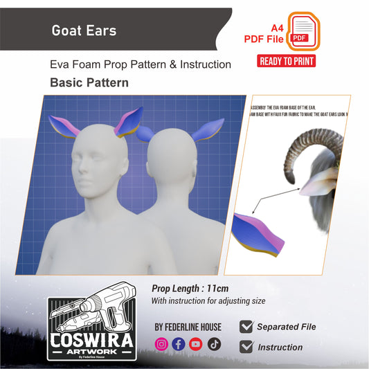 Goat Ears Prop Pattern Template – EVA Foam Pattern for Cosplay and DIY Builds Inspired by Animal Fantasy Style