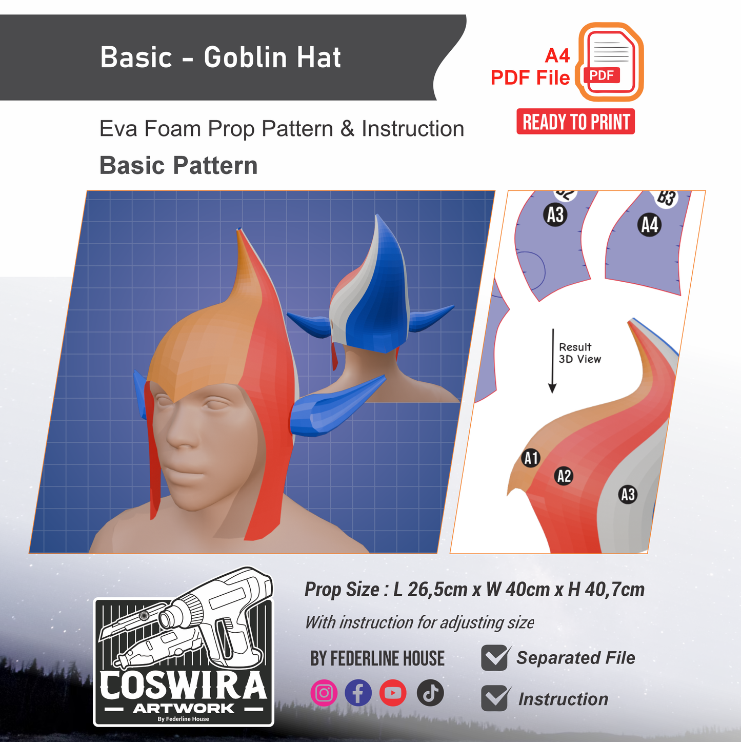 Goblin Hat Prop Pattern Template – Basic EVA Foam Pattern for Cosplay and DIY Builds
