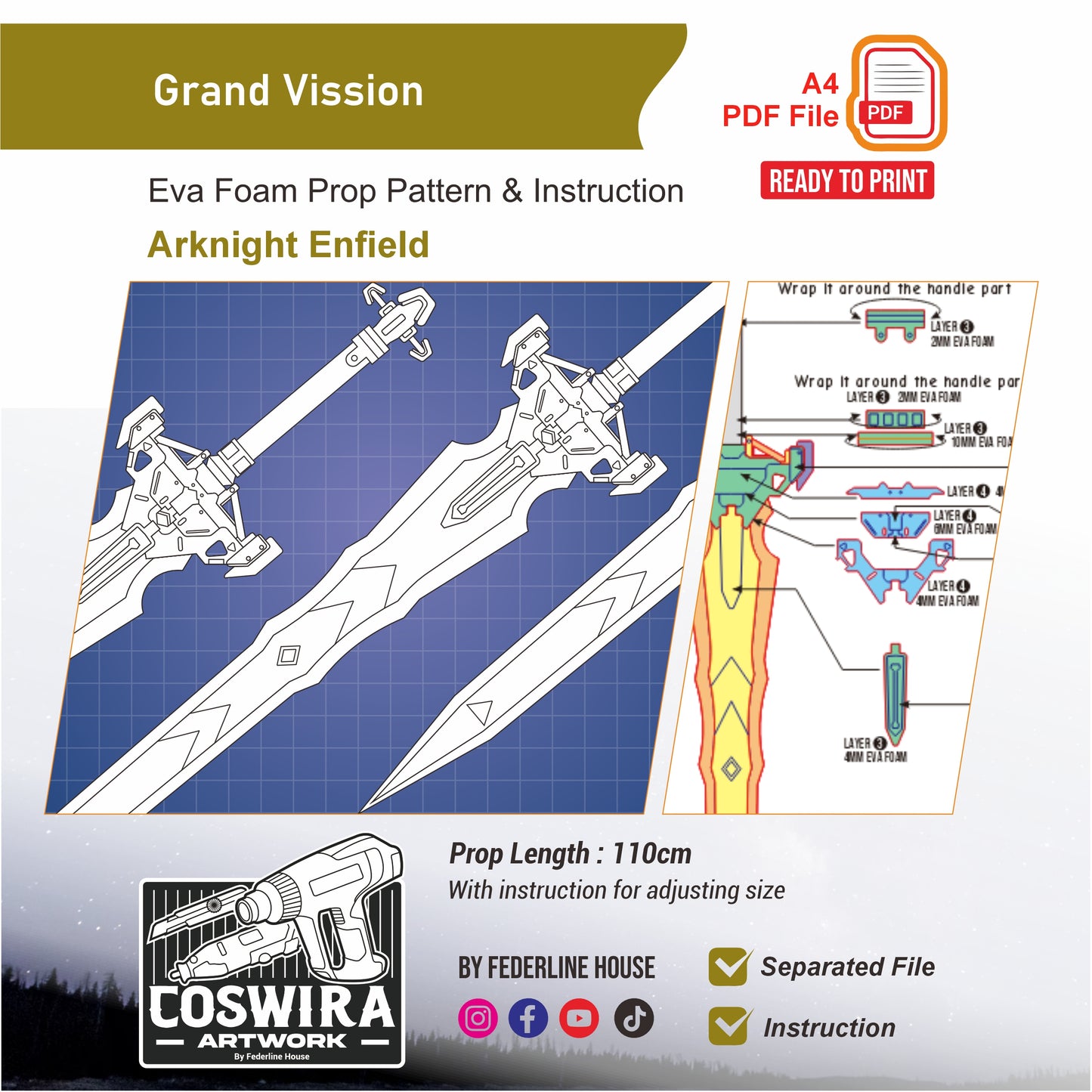Grand Vission Prop Pattern Template – EVA Foam Pattern for Cosplay and DIY Builds Inspired by Arknights Endfield Game