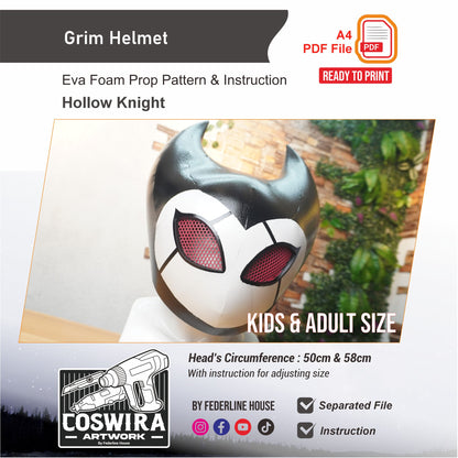 Grim Helmet Prop Pattern Template – EVA Foam Pattern for Cosplay & DIY Builds Inspired by Hollow Knight