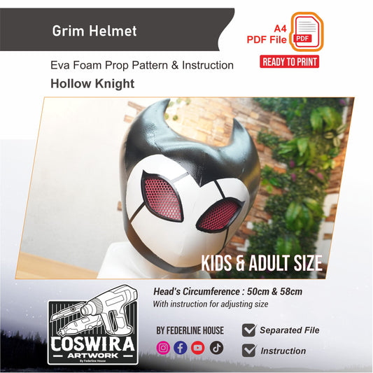 Grim Helmet Prop Pattern Template – EVA Foam Pattern for Cosplay & DIY Builds Inspired by Hollow Knight