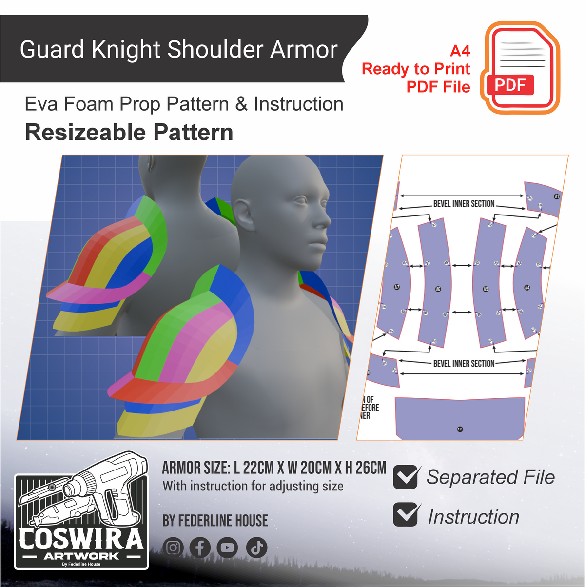Guard Knight Shoulder Armor Basic Pattern Template – EVA Foam Pattern ...