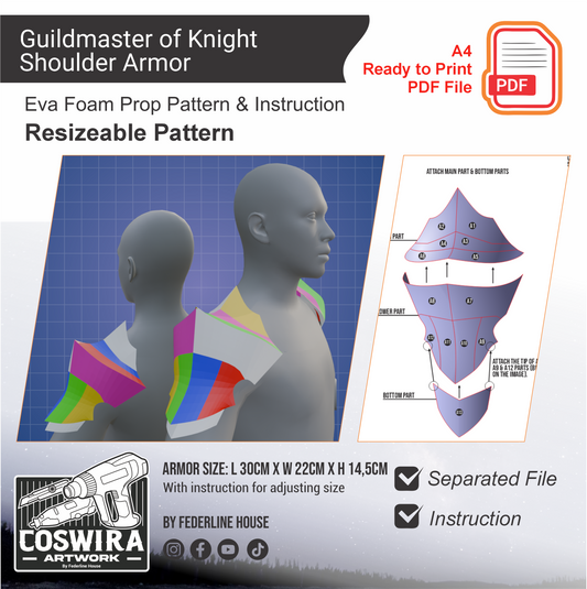 Guildmaster of Knight Shoulder Armor Basic Pattern Template – EVA Foam Pattern for Cosplay & DIY Builds