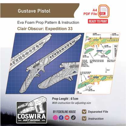Gustave Pistol Prop Pattern Template – EVA Foam Pattern for Cosplay & DIY Builds Inspired by Clair Obscur: Expedition 33