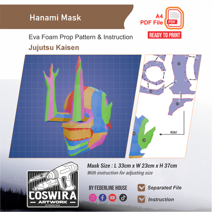 Hanami Mask Prop Pattern Template – EVA Foam Pattern for Cosplay & DIY Builds Inspired by Jujutsu Kaisen