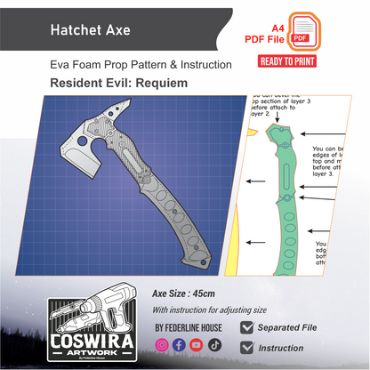 Hatchet Axe Prop Pattern Template – EVA Foam Pattern for Cosplay and DIY Builds Inspired by Resident Evil Requiem Game