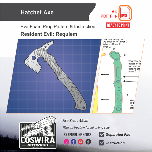 Hatchet Axe Prop Pattern Template – EVA Foam Pattern for Cosplay and DIY Builds Inspired by Resident Evil Requiem Game