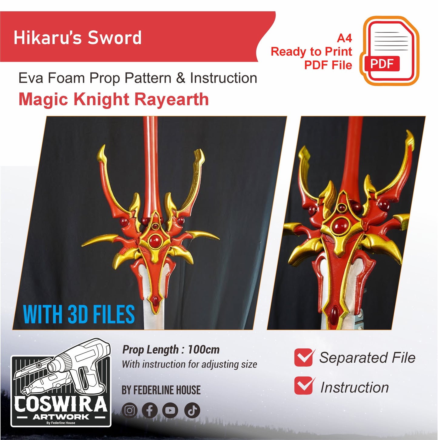 Hikaru’s Sword Prop Pattern Template – EVA Foam Pattern for Cosplay & DIY Builds Inspired by Magic Knight Rayearth