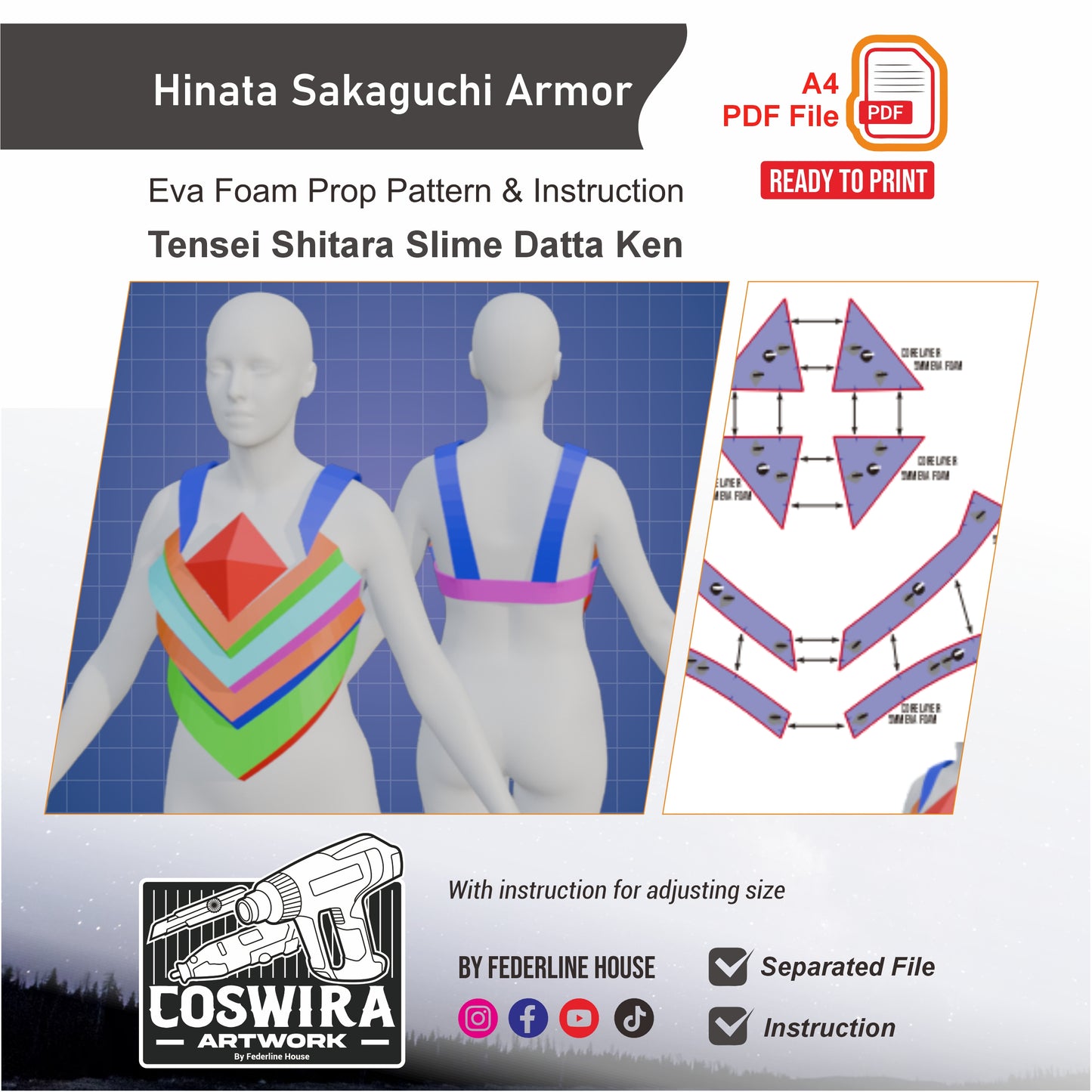 Hinata Armor Prop Pattern Template – EVA Foam Pattern for Cosplay and DIY Builds Inspired by Tensura Anime