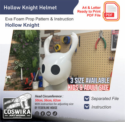 Hollow Knight Helmet Mask Prop Template – EVA Foam Pattern Inspired by Hollow Knight - You Can Change The Eye - Instruction Included