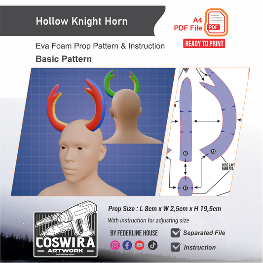 Hollow Knight Horn Prop Pattern Template – EVA Foam Pattern for Cosplay and DIY Builds Inspired by Hollow Knight / Basic Pattern