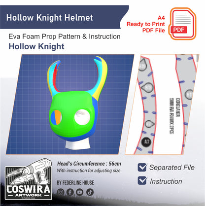 Hollow Knight Helmet Mask Prop Template – EVA Foam Pattern Inspired by Hollow Knight - You Can Change The Eye - Instruction Included