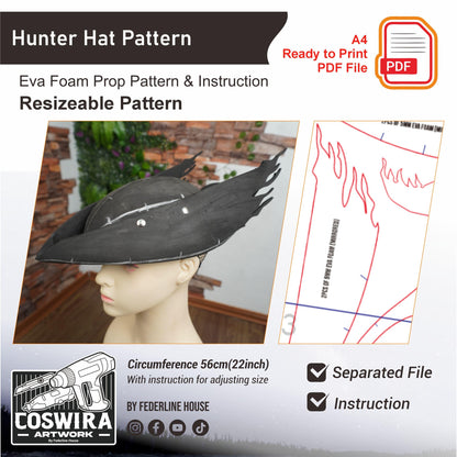 Prop Pattern: Hunter Hat Base Pattern Cosplay Template Blueprint PDF