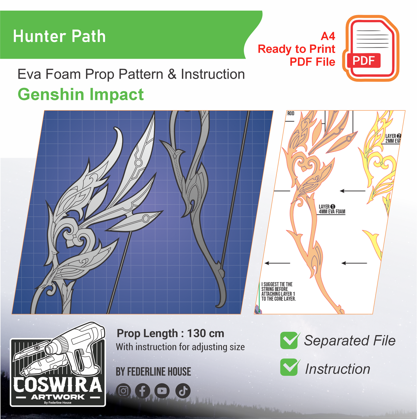 Hunter’s Path Prop Pattern Template – EVA Foam Pattern for Cosplay & DIY Builds Inspired by Genshin Impact