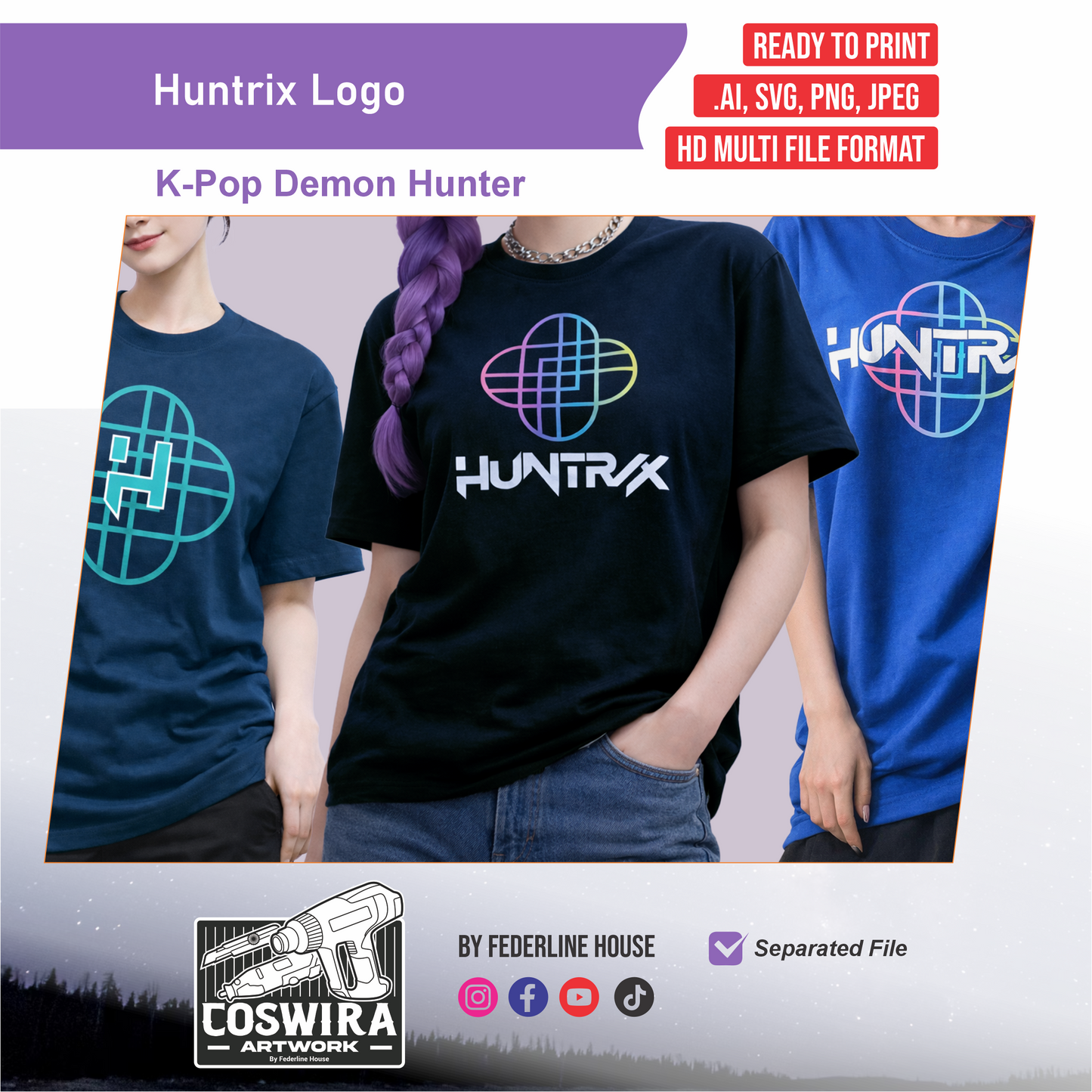Huntrix Logo T-Shirt Design – Ready to Print Graphic Inspired by K-Pop Demon Hunter