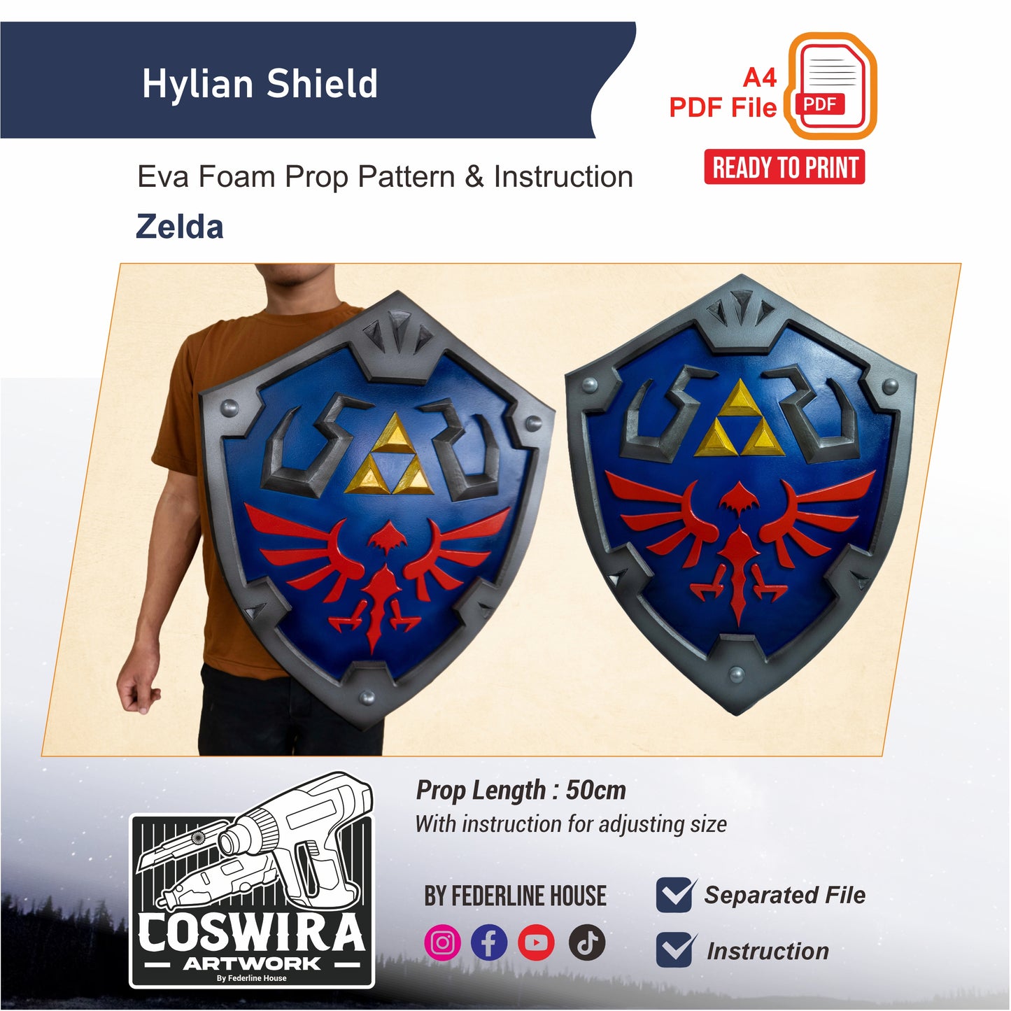 Hylian Shield Prop Pattern Template – EVA Foam Pattern for Cosplay & DIY Builds Inspired by The Legend of Zelda