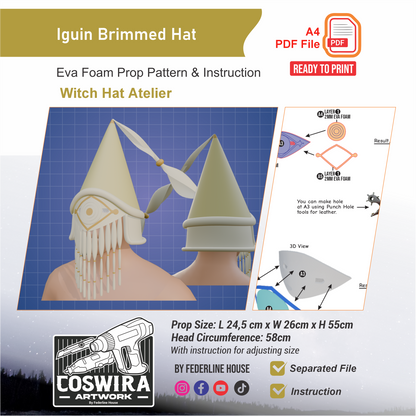 Iguin Brimmed Hat Prop Pattern Template – EVA Foam Pattern for Cosplay and DIY Builds Inspired by Witch Hat Atelier