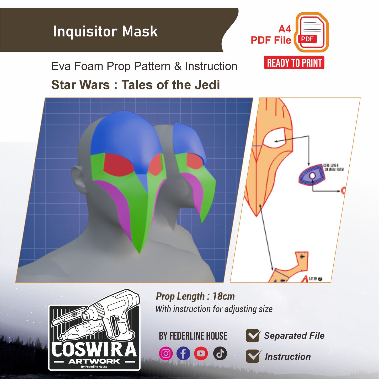 Inquisitor Mask Prop Pattern Template – EVA Foam Pattern for Cosplay and DIY Builds Inspired by Dark Fantasy Style
