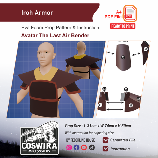 Iroh Armor Prop Pattern Template – EVA Foam Pattern for Cosplay and DIY Builds Inspired by Avatar: The Last Airbender