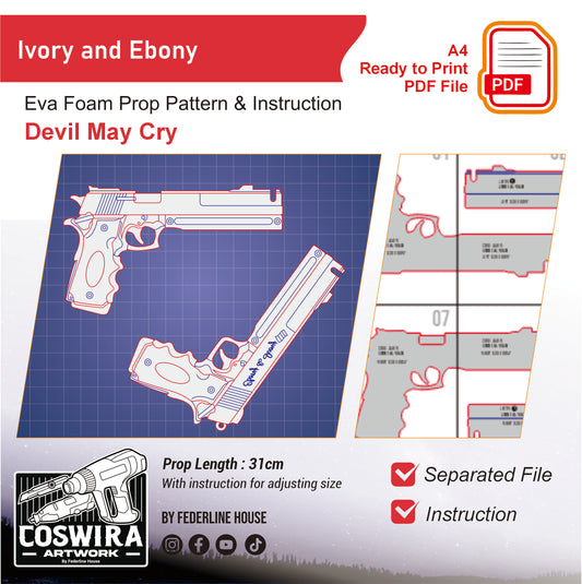 Ivory & Ebony Dual Pistol Prop Pattern Template – EVA Foam Pattern for Cosplay & DIY Builds Inspired by Devil May Cry