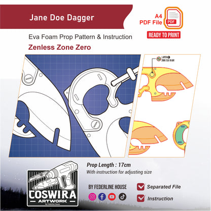 Jane Doe Dagger Prop Pattern Template – EVA Foam Pattern for Cosplay and DIY Builds Inspired by Zenless Zone Zero Game