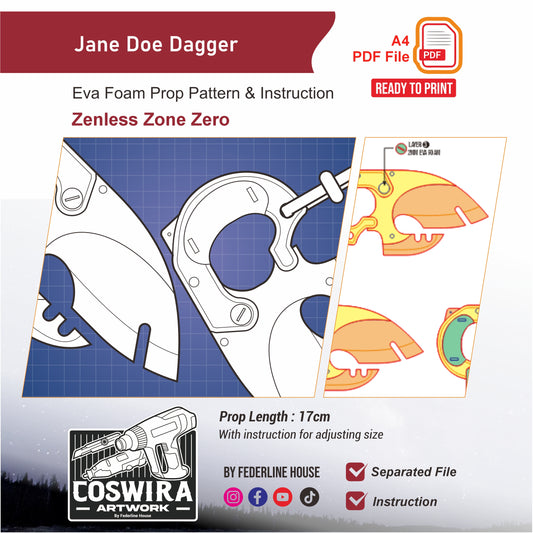 Jane Doe Dagger Prop Pattern Template – EVA Foam Pattern for Cosplay and DIY Builds Inspired by Zenless Zone Zero Game