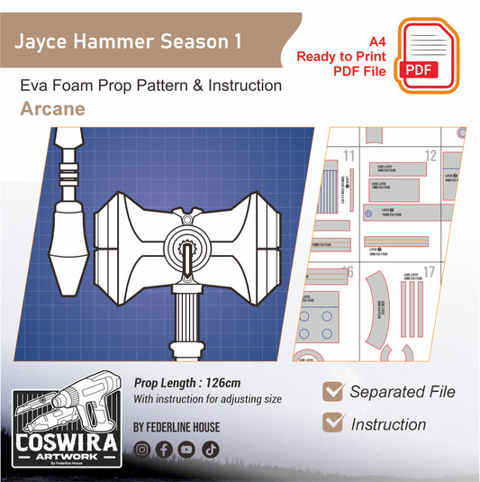 Jayce Hammer Season 1 Prop Pattern Template – EVA Foam Pattern for Cosplay & DIY Builds Inspired by Arcane
