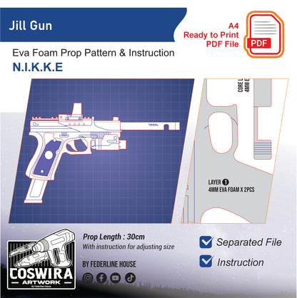 Prop Pattern: Jill Gun Weapon from Nikke for Cosplay Template Blueprint PDF