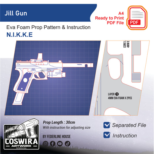 Prop Pattern: Jill Gun Weapon from Nikke for Cosplay Template Blueprint PDF