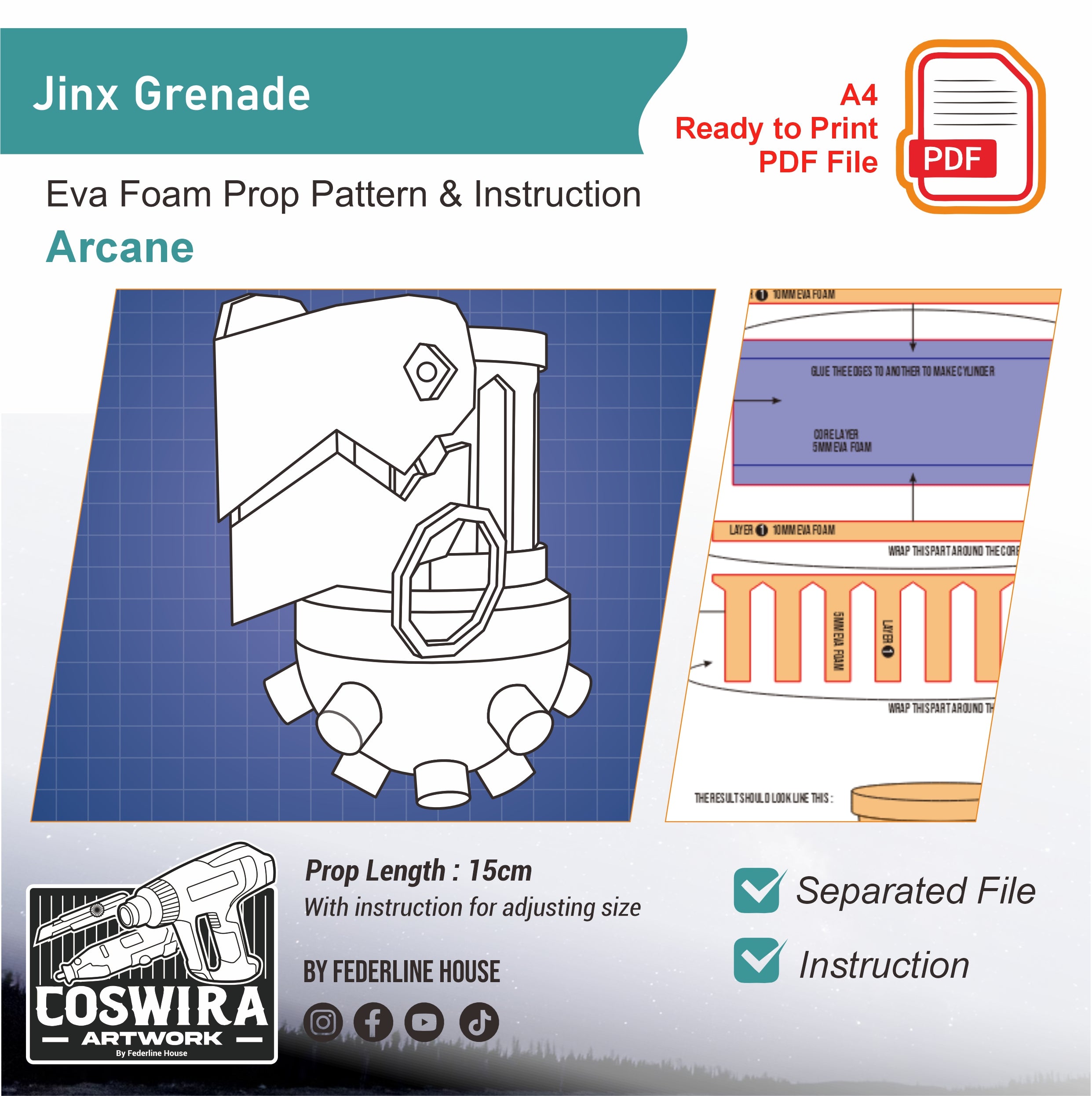 Jinx Grenade Prop Pattern Template – EVA Foam Pattern for Cosplay & DI ...