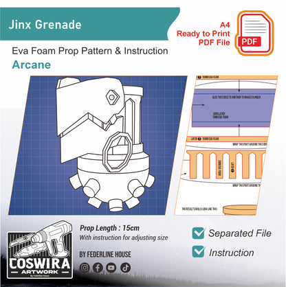 Jinx Grenade Prop Pattern Template – EVA Foam Pattern for Cosplay & DIY Builds Inspired by Arcane