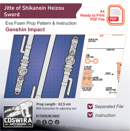 Jitte of Shikanoin Heizou Sword Prop Pattern Template – EVA Foam Pattern for Cosplay & DIY Builds Inspired by Genshin Impact