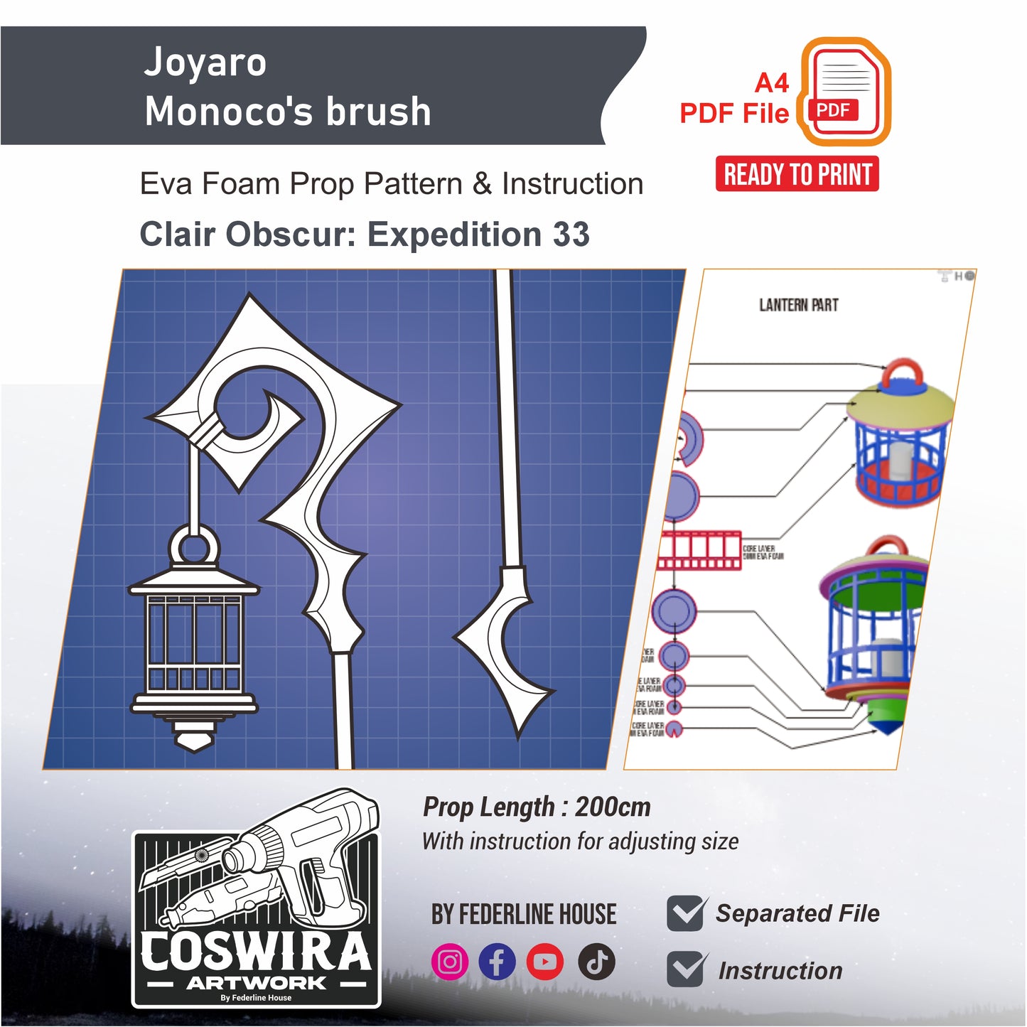 Joyaro Monoco’s Brush Prop Pattern Template – EVA Foam Pattern for Cosplay & DIY Builds Inspired by Clair Obscur: Expedition 33
