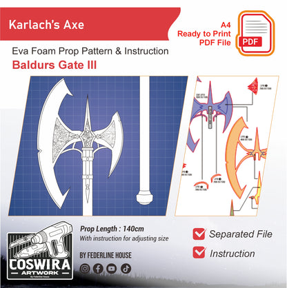 Karlach’s Axe Prop Pattern Template – EVA Foam Pattern for Cosplay & DIY Builds Inspired by Baldur’s Gate III