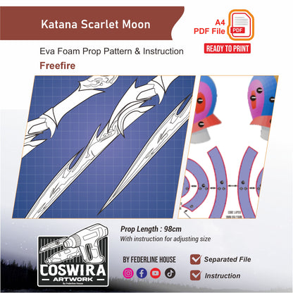 Katana Scarlet Moon Prop Pattern Template – EVA Foam Pattern for Cosplay and DIY Builds Inspired by Free Fire