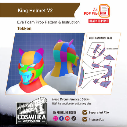 King Helmet V2 Prop Pattern Template – EVA Foam Pattern for Cosplay and DIY Builds Inspired by Tekken