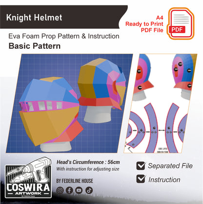Knight Helmet Basic Prop Pattern Template – EVA Foam Pattern for Cosplay & DIY Builds