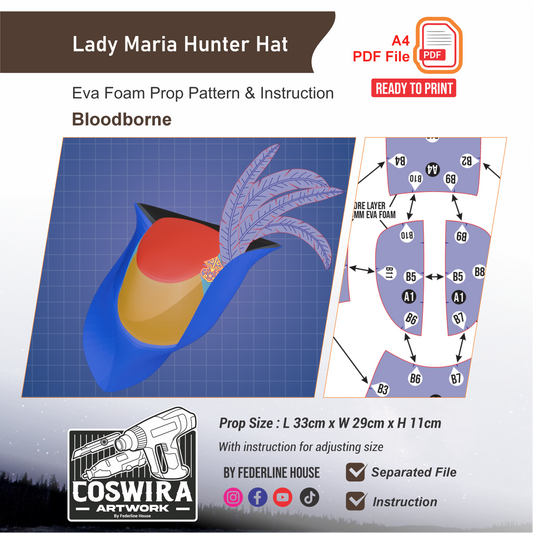 Lady Maria Hunter Hat Prop Pattern Template – EVA Foam Pattern for Cosplay and DIY Builds Inspired by Bloodborne Game