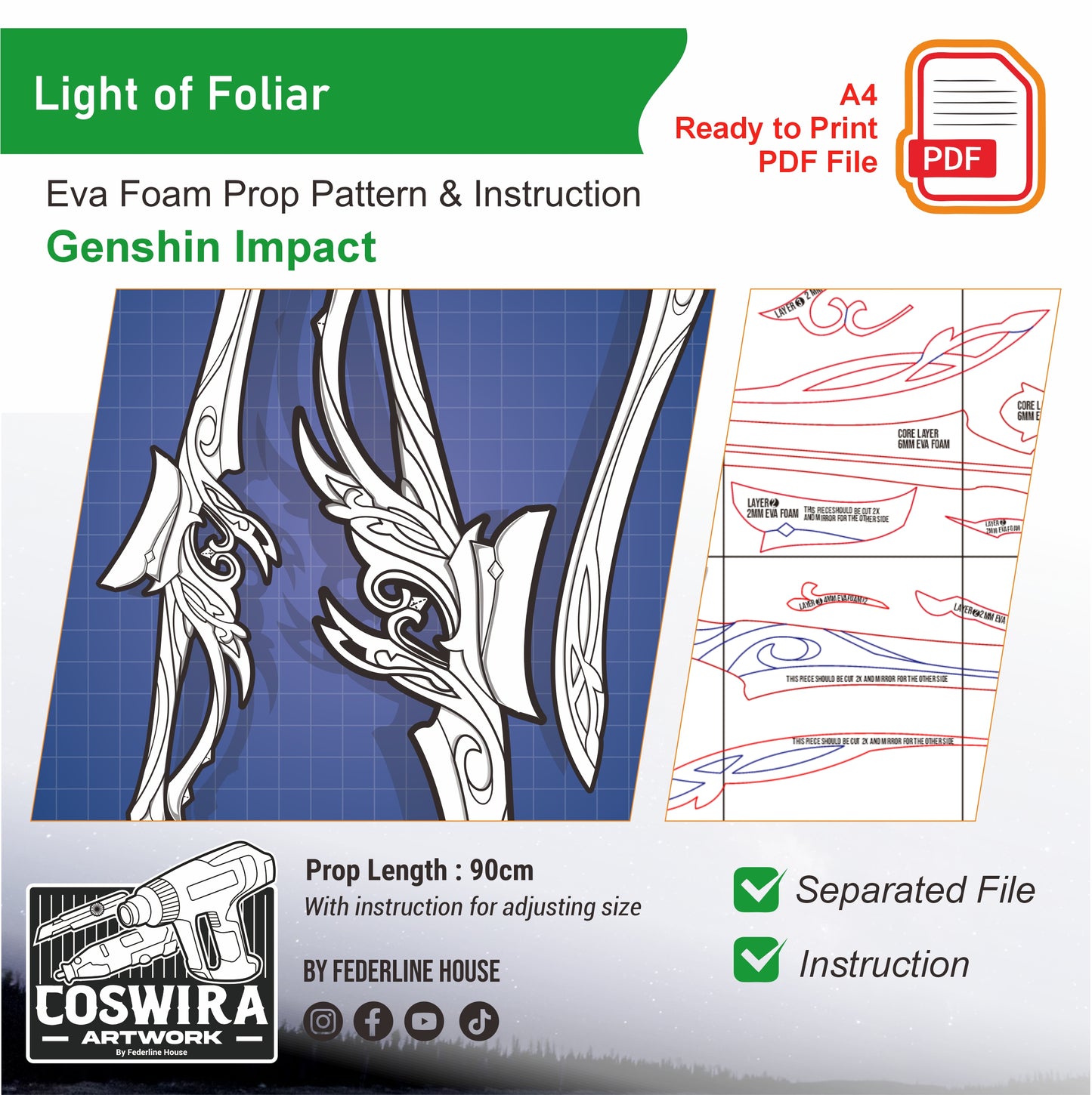 Light of Foliar Prop Pattern Template – EVA Foam Pattern for Cosplay & DIY Builds Inspired by Genshin Impact