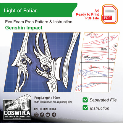 Light of Foliar Prop Pattern Template – EVA Foam Pattern for Cosplay & DIY Builds Inspired by Genshin Impact