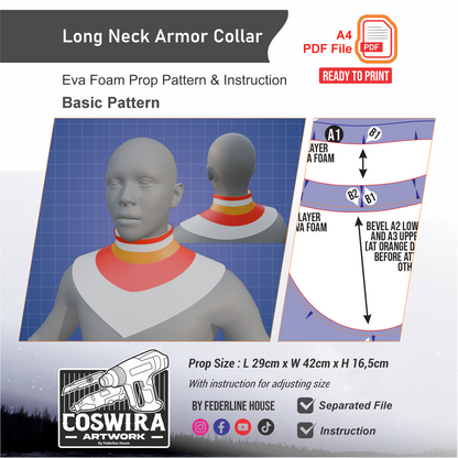 Long Neck Armor Collar Basic Pattern Template – EVA Foam Cosplay PDF for DIY Armor