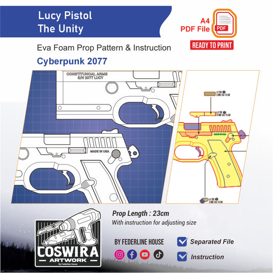 Lucy Pistol The Unity Prop Pattern Template – EVA Foam Pattern for Cosplay and DIY Builds Inspired by Cyberpunk 2077