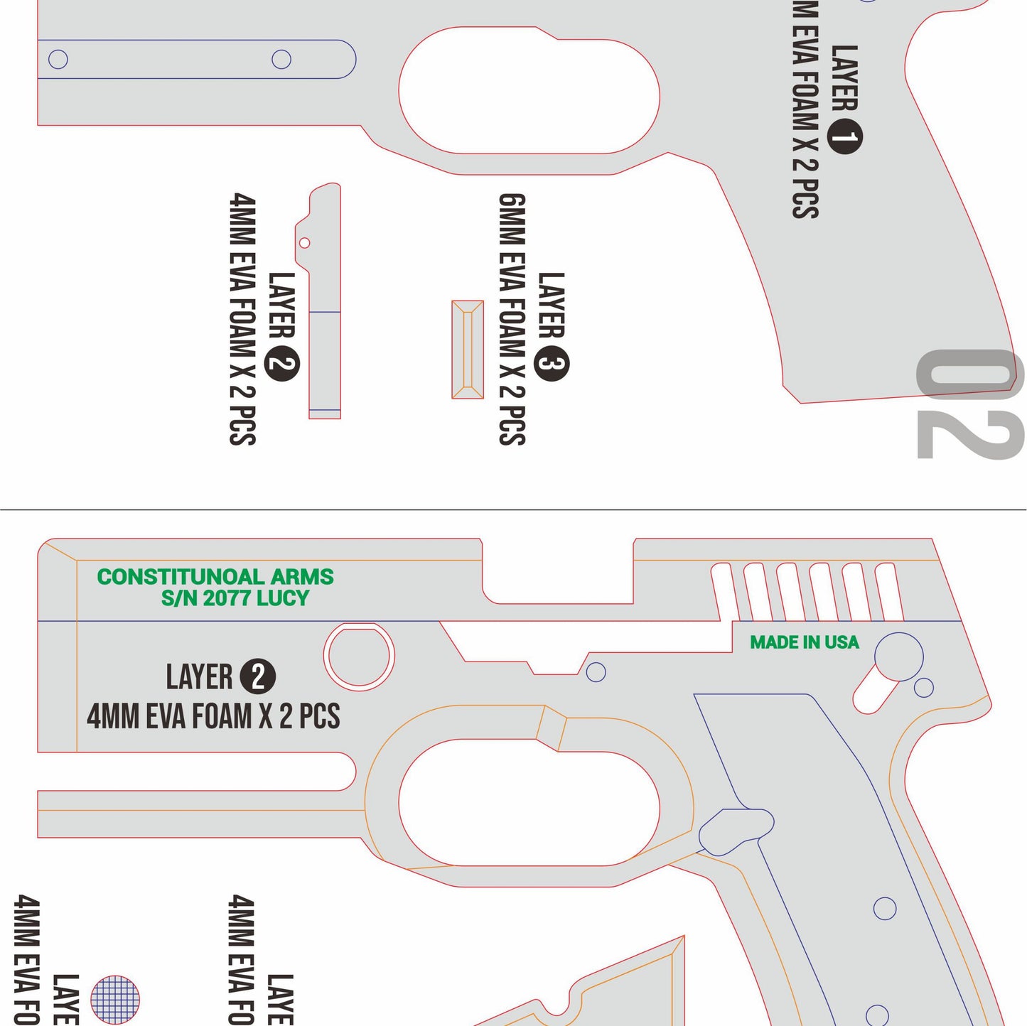 Lucy Pistol The Unity Prop Pattern Template – EVA Foam Pattern for Cosplay and DIY Builds Inspired by Cyberpunk 2077