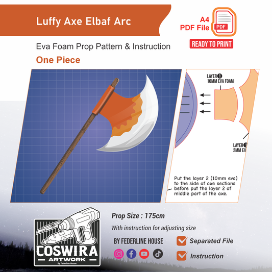 Luffy Elbaf Axe Prop Pattern Template – EVA Foam Pattern for Cosplay and DIY Builds Inspired by One Piece Anime