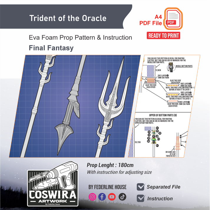 Lunafreya Trident (Trident of the Oracle) Prop Pattern Template – EVA ...