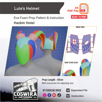 Lute Helmet Prop Pattern Template – EVA Foam Pattern for Cosplay and DIY Builds Inspired by Hazbin Hotel